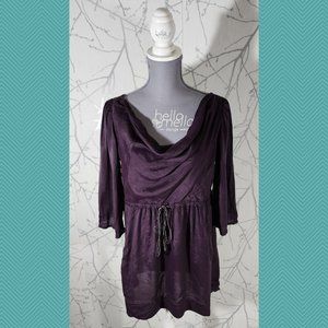 Odille Purple Cowl Neck Drawstring Waist Tunic